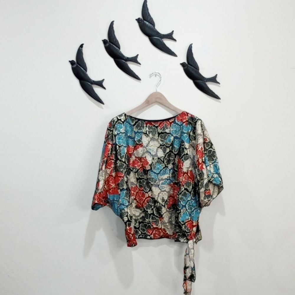 Siasia New York Metallic Side Tie Dolman Kimono Sleeve Blouse - M - Vintage 80s!